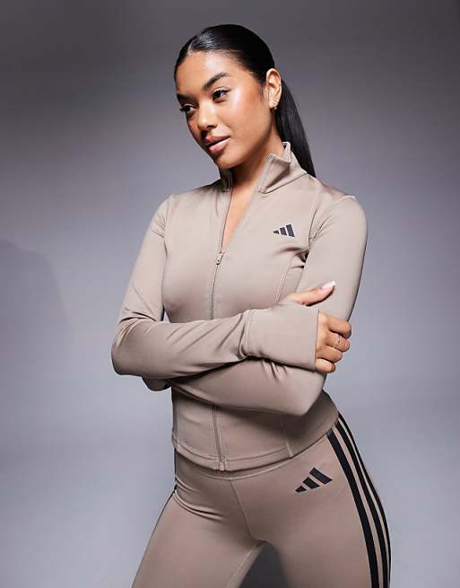 adidas Training Optime essentials jacket in light brown