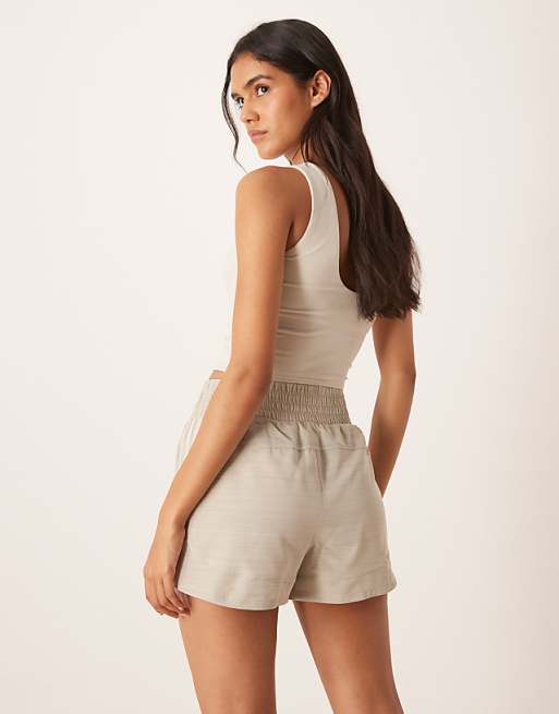 Adidas Training Pacer High Waisted 3"" Shorts In Stone