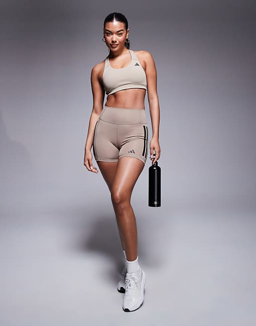 Adidas Training Power Mid Support Sports Bra In Chalky Brown