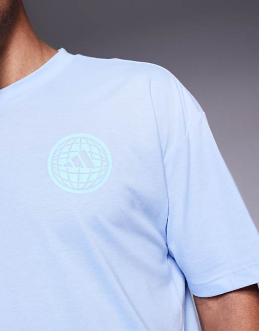 Adidas Training Power T-shirt With Globe Back Print In Dusty Blue
