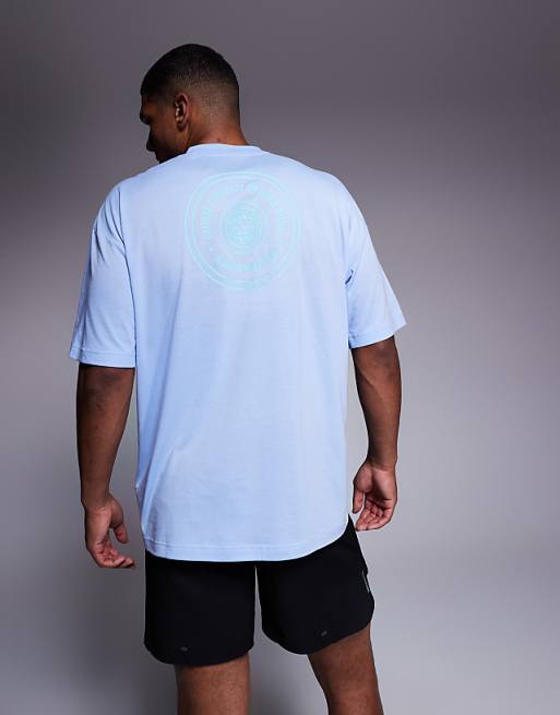 Adidas Training Power T-shirt With Globe Back Print In Dusty Blue
