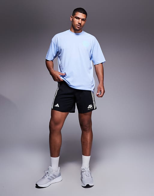 Adidas Training Power T-shirt With Globe Back Print In Dusty Blue