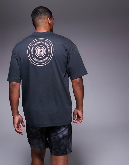 Adidas Training Power T-shirt With Globe Back Print In Black