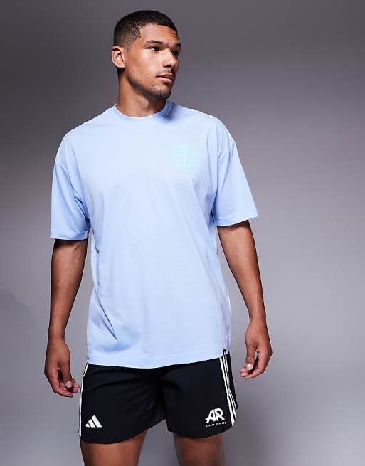 adidas Training Power t-shirt with globe back print in dusty blue