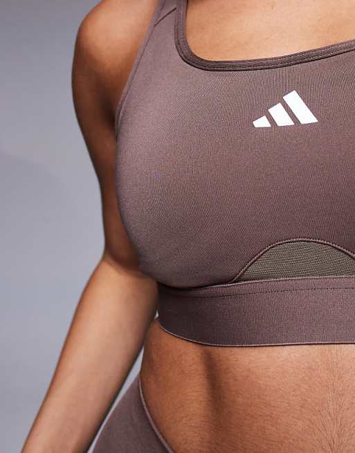Adidas Training PWRCT High Support Sports Bra In Dark Brown