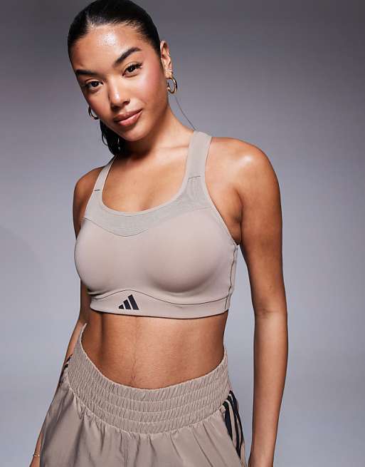 adidas Training Strength high support sports bra in chalky brown