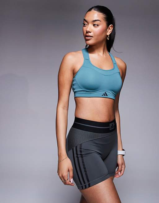 adidas Training Strength high support sports bra in teal