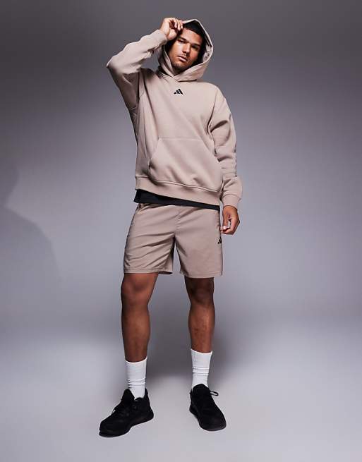 Adidas Training Strength Oversized Hoodie In Chalky Brown
