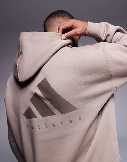 Adidas Training Strength Oversized Hoodie In Chalky Brown