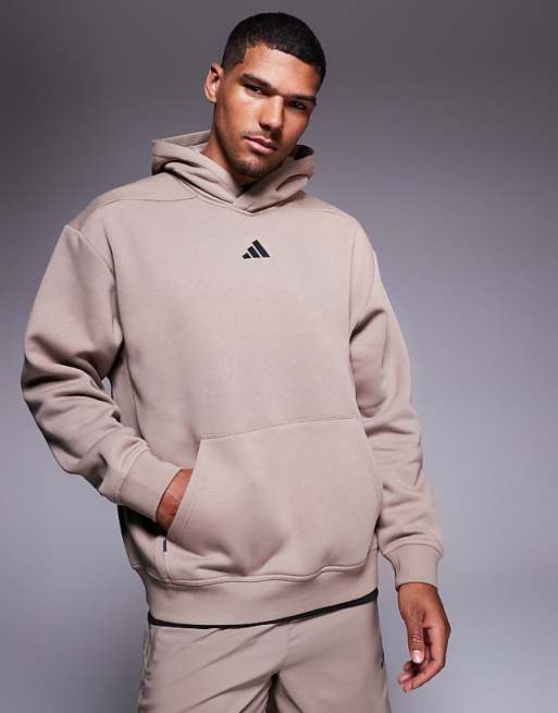 adidas Training Strength oversized hoodie in chalky brown