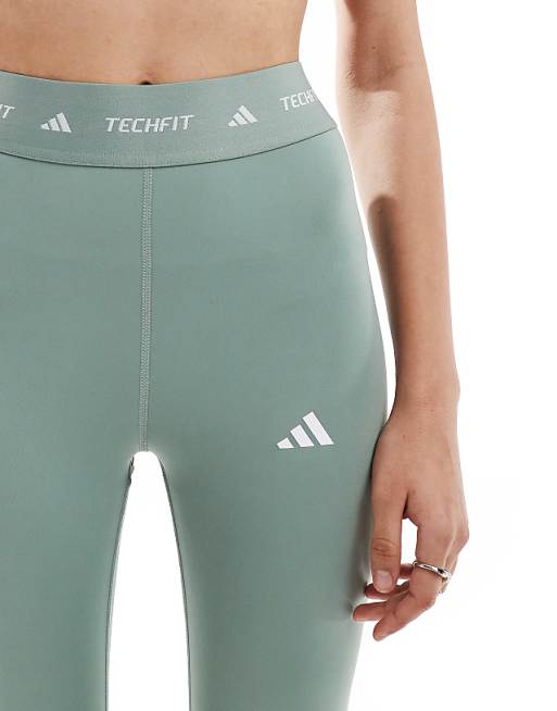 Adidas Training Tech Fit 7/8 Leggings In Silver Green