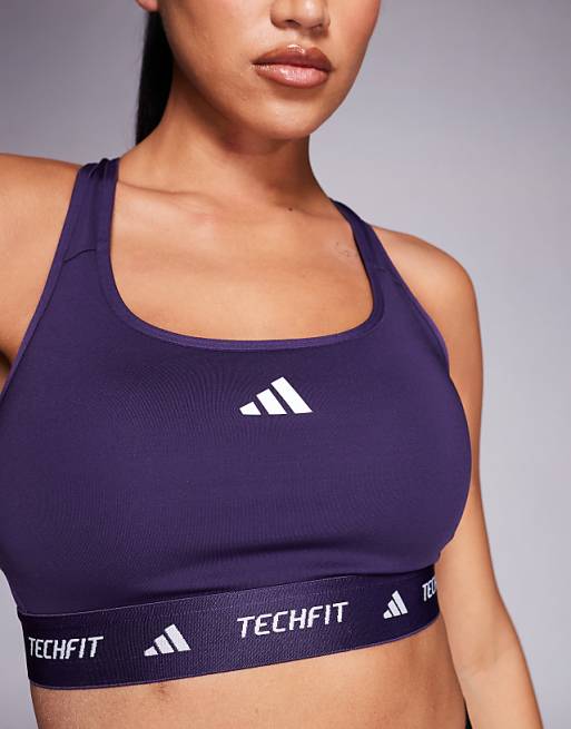 Adidas Training Tech Fit Mid Support Sports Bra In Purple