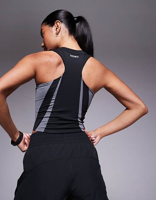 Adidas Training Tech Fit Tank Top In Black Colourblock