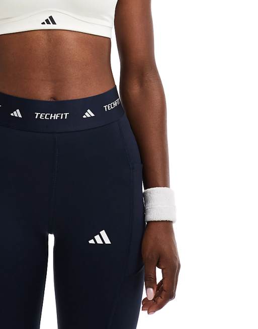 Adidas Training Techfit Stash Pocket Full-length Leggings In Blue