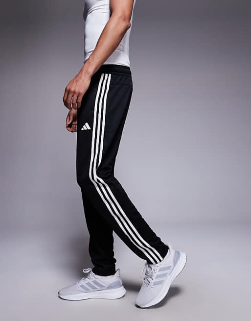 adidas Training Train Essentials 3 stripe joggers in black