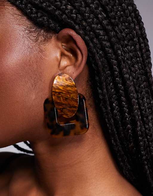 ALDO glamtort statement stud earring in brown tortoiseshell