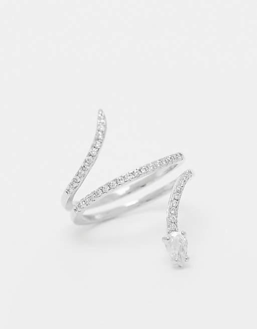ALDO mirienad wrap around crystal snake ring in silver