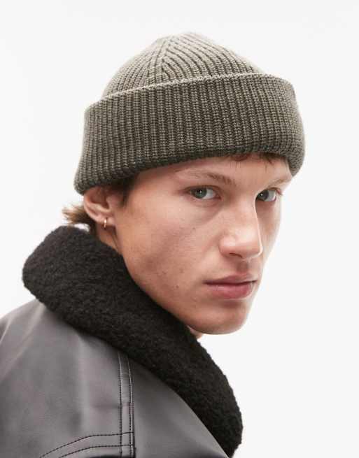 AllSaints Merino Wool Fisherman Beanie In Green - DGREEN