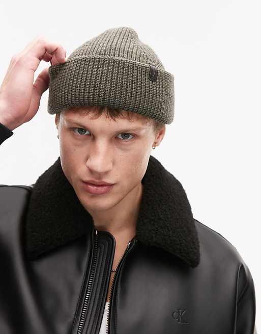 AllSaints Merino wool fisherman beanie in green - DGREEN