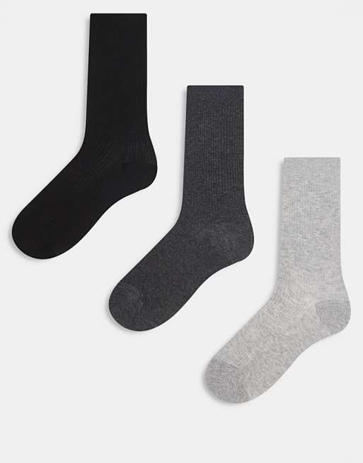 ARKET 3-pack cotton rib socks in light grey dark grey and black