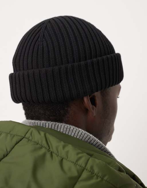 ARKET Premium Ribbed Short Beanie Hat In Black