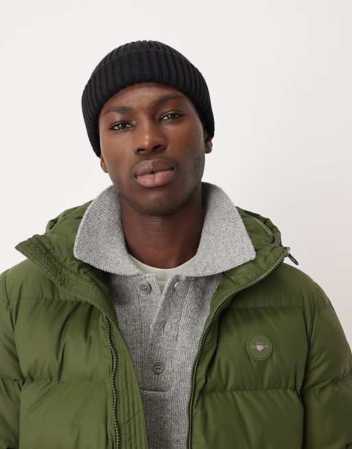 ARKET premium ribbed short beanie hat in black