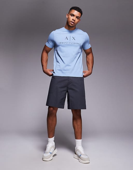Armani Exchange Short Sleeve Central Logo T-shirt In Light Blue
