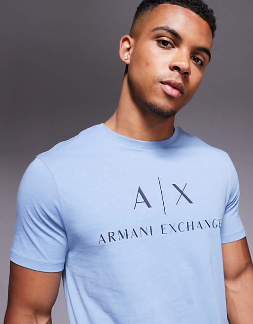 Armani Exchange short sleeve central logo t-shirt in light blue