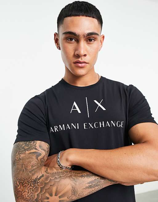 Armani Exchange Text Logo T-shirt In Black
