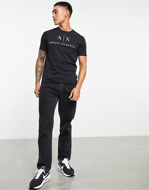 Armani Exchange Text Logo T-shirt In Black