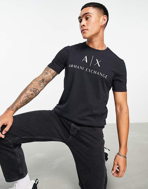 Armani Exchange text logo t-shirt in black