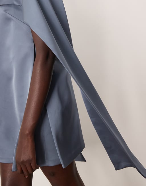 ARRANGE Clean Scarf Neck Shift Structured Mini Dress In Dusky Blue