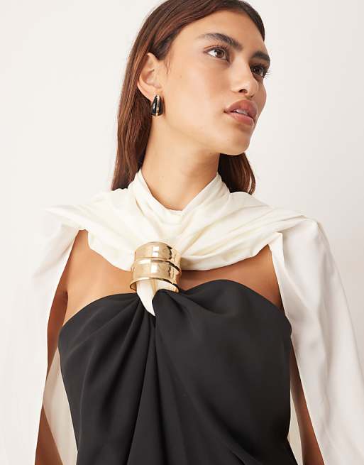 ARRANGE Crepe Column Maxi Dress With Contrast Drape Back In Black And White