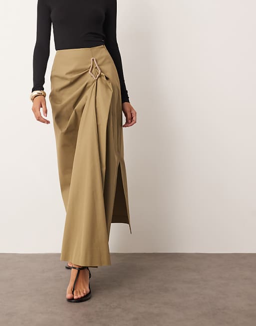 ARRANGE Drape Structured Maxi Skirt With Metal Trim In Camel