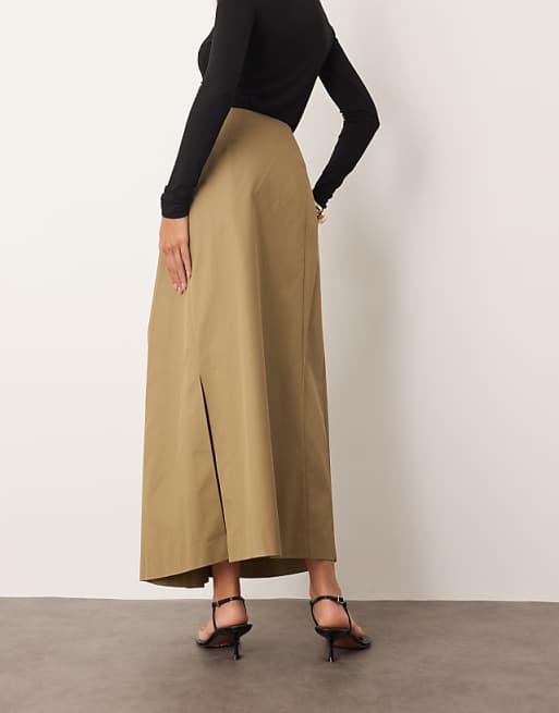 ARRANGE Drape Structured Maxi Skirt With Metal Trim In Camel