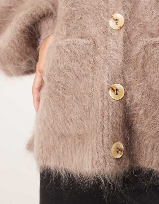 ARRANGE Premium Oversized Mohair Rich Cardigan In Taupe