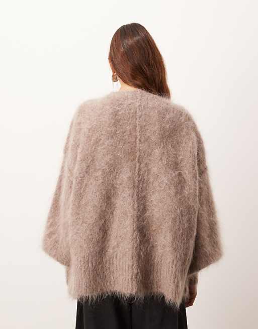 ARRANGE Premium Oversized Mohair Rich Cardigan In Taupe