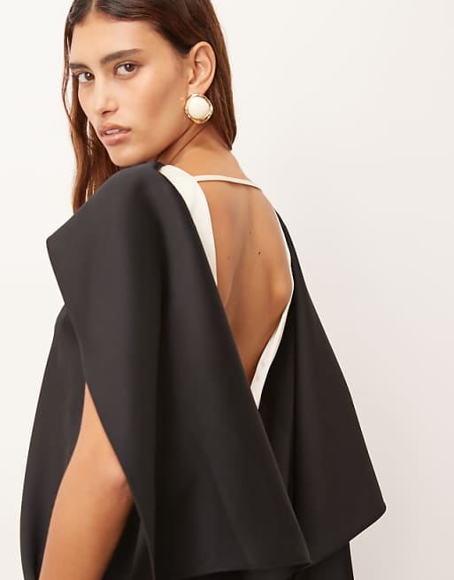 ARRANGE Scarf Neck Square Cut Column Midi Dress In Mono Colourblock