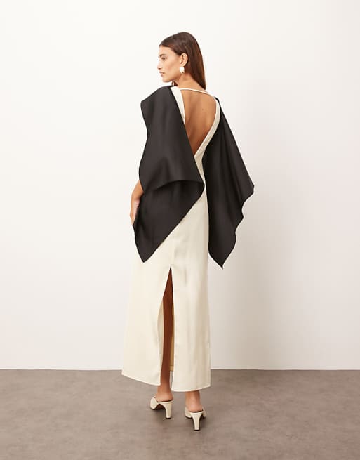 ARRANGE Scarf Neck Square Cut Column Midi Dress In Mono Colourblock