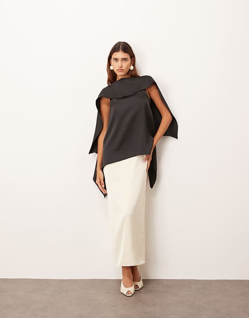 ARRANGE scarf neck square cut column midi dress in mono colourblock