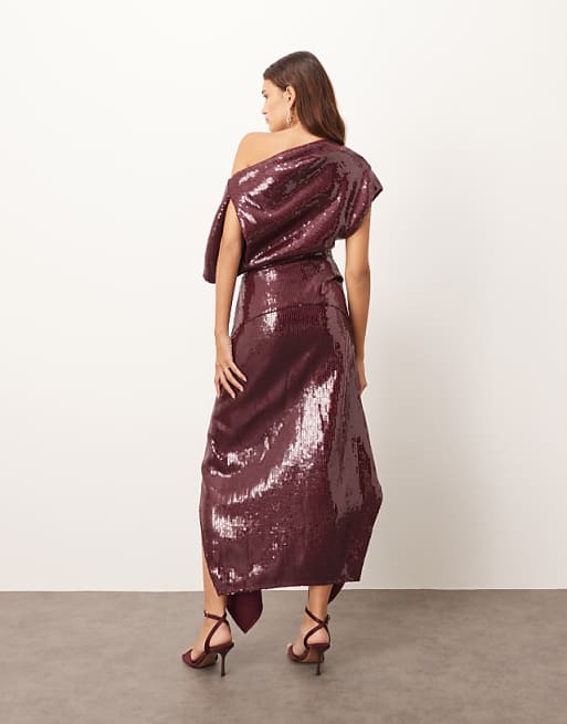 ARRANGE Sequin Draped Bodice Square Cut Hem Maxi Dress In Red