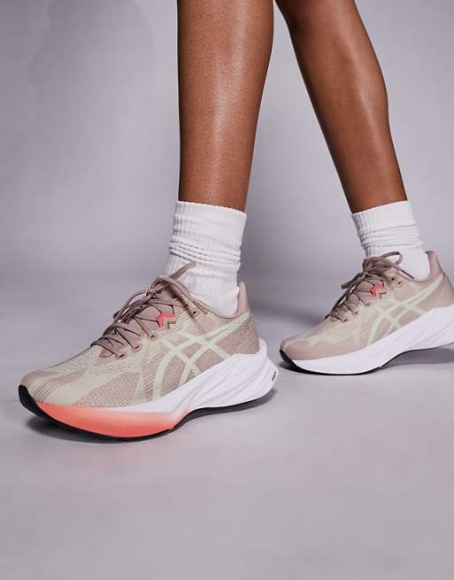 Asics Dynablast 5 running trainers in taupe and white