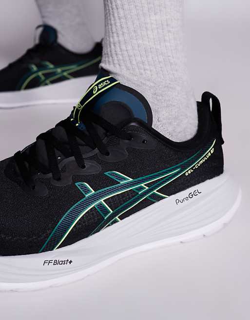 Asics Gel-Cumulus 27 Running Trainers In Black And Lucid Yellow