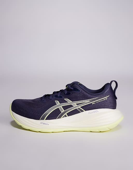 Asics Gel-Cumulus 27 Running Trainers In Indigo Fog And Lucid Yellow