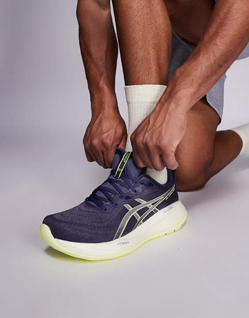 Asics Gel-Cumulus 27 Running Trainers In Indigo Fog And Lucid Yellow