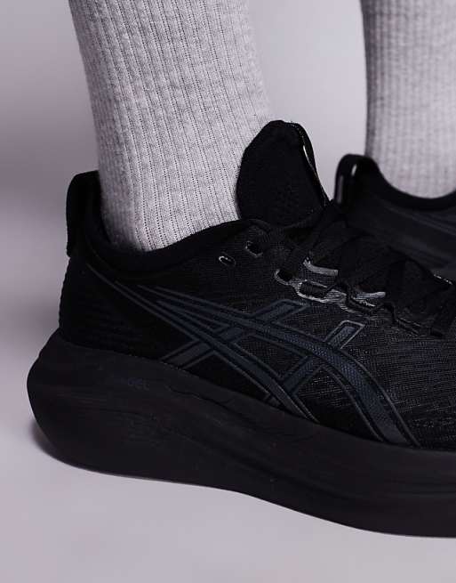 Asics Gel-Nimbus 27 Running Trainers In Black And Graphite Grey