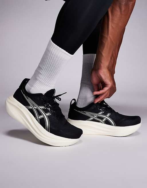 Asics Gel-Nimbus 27 running trainers in black and white