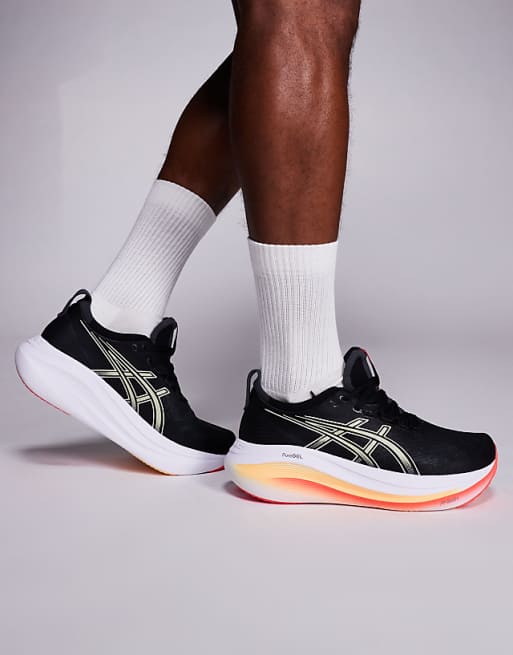 Asics Gel-Nimbus 27 running trainers in black and khaki