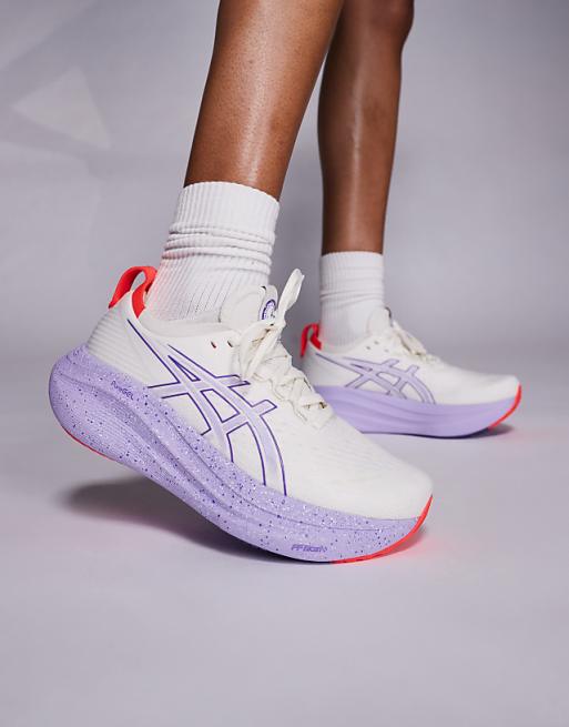 Asics Gel-Nimbus 27 Tokyo Running Trainers In Off White And Purple