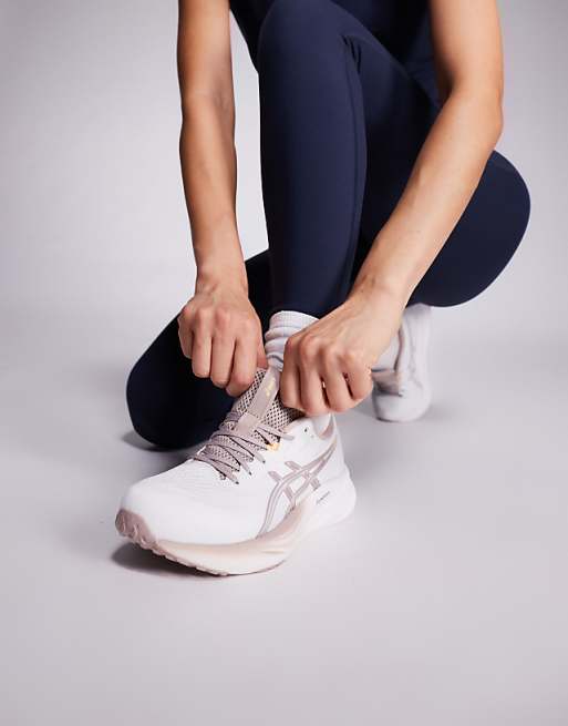Asics Gel-Pulse 16 running trainers in white and dusty pink